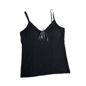 Y2K VTG Tank Black Stretch Jrs Lace Trim Cami Corset Goth Witchy Sexy Sz XL